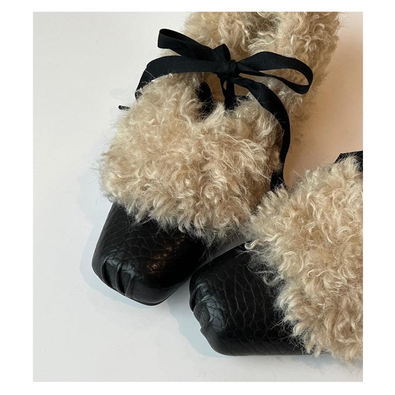 Retro Square-toe Shoes - One-piece with Built-in Height and Fleece Lining - Women's Shoes