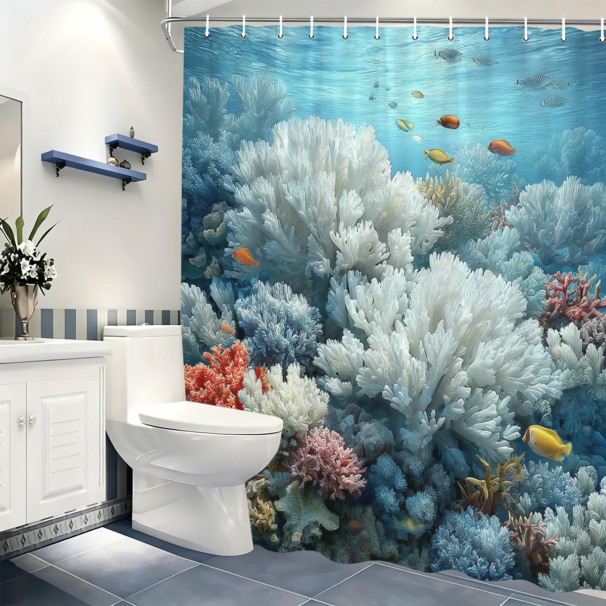 

Vibrant Corais Marinhos Pattern Polyester Shower Curtain - Nautical Style Bathroom Decor Fabric Bathtub Curtain W60H190(CM)-1 Pcs