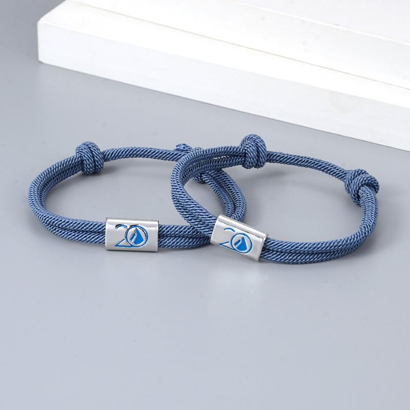 Adjustable Couple Bracelet 3mm Haze Blue Woven Stainless Steel Square Fashion Bracelet