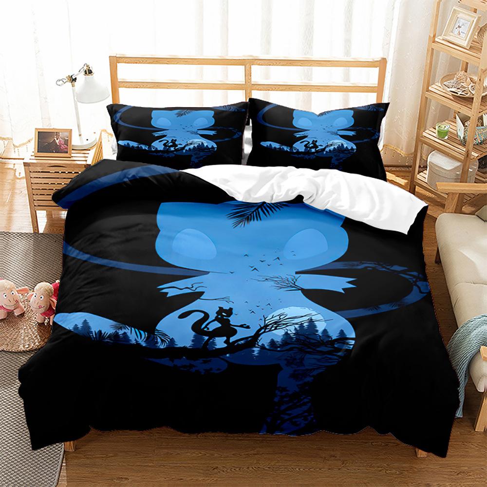 3D Digital Printing Quilt Cover Pillowcase Bedding Cartoon Pikachu Three-Piece Set Home Textile Four-Piece Set Grinding