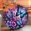 Vintage Purple Blue Butterfly Flower Metal Tin Sign Retro Colorful Insect Floral Wall Art Decor for Home Living Room Bedroom Bat