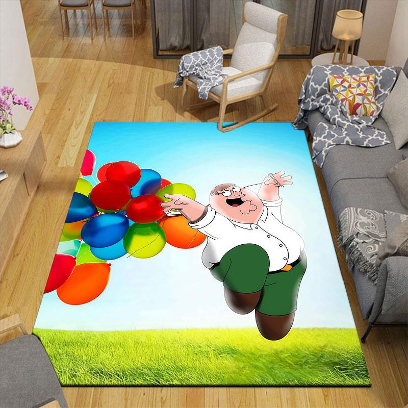Peter Griffin Flannel Printed Carpet, Home Sofa Decoration for Living Room & Bedroom, Non‑Slip Play Flannel Floor Mat for Game Room