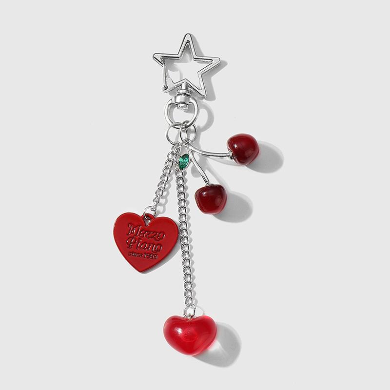 Bow Heart Keychain Cherry Strawberry Charm Pendant Keyring Jewelry For Girl Women Gift Bag Decoration