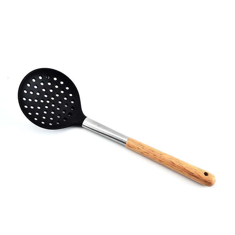 Durable Wooden Handle Silicone Kitchenware 7-Piece Set: Non-Stick Spatula & Spoon