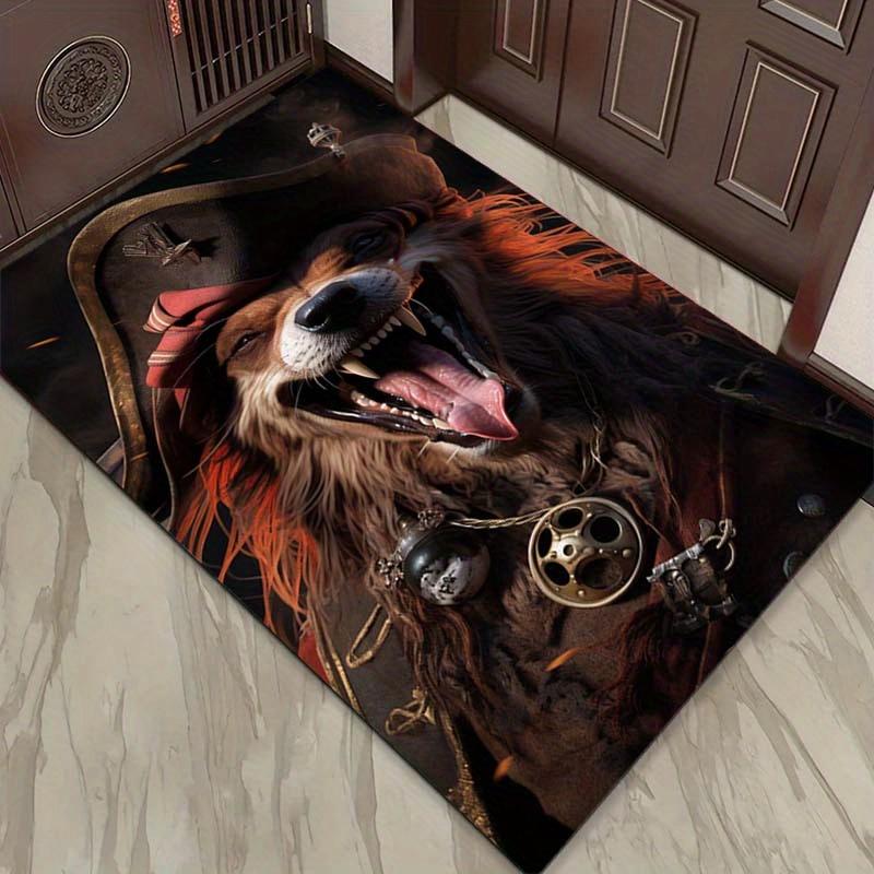 Steampunk Lion Rug for Bold Interiors | Industrial Theme Area Rugs | Unique Home Décor Pieces Skid resistant carpet