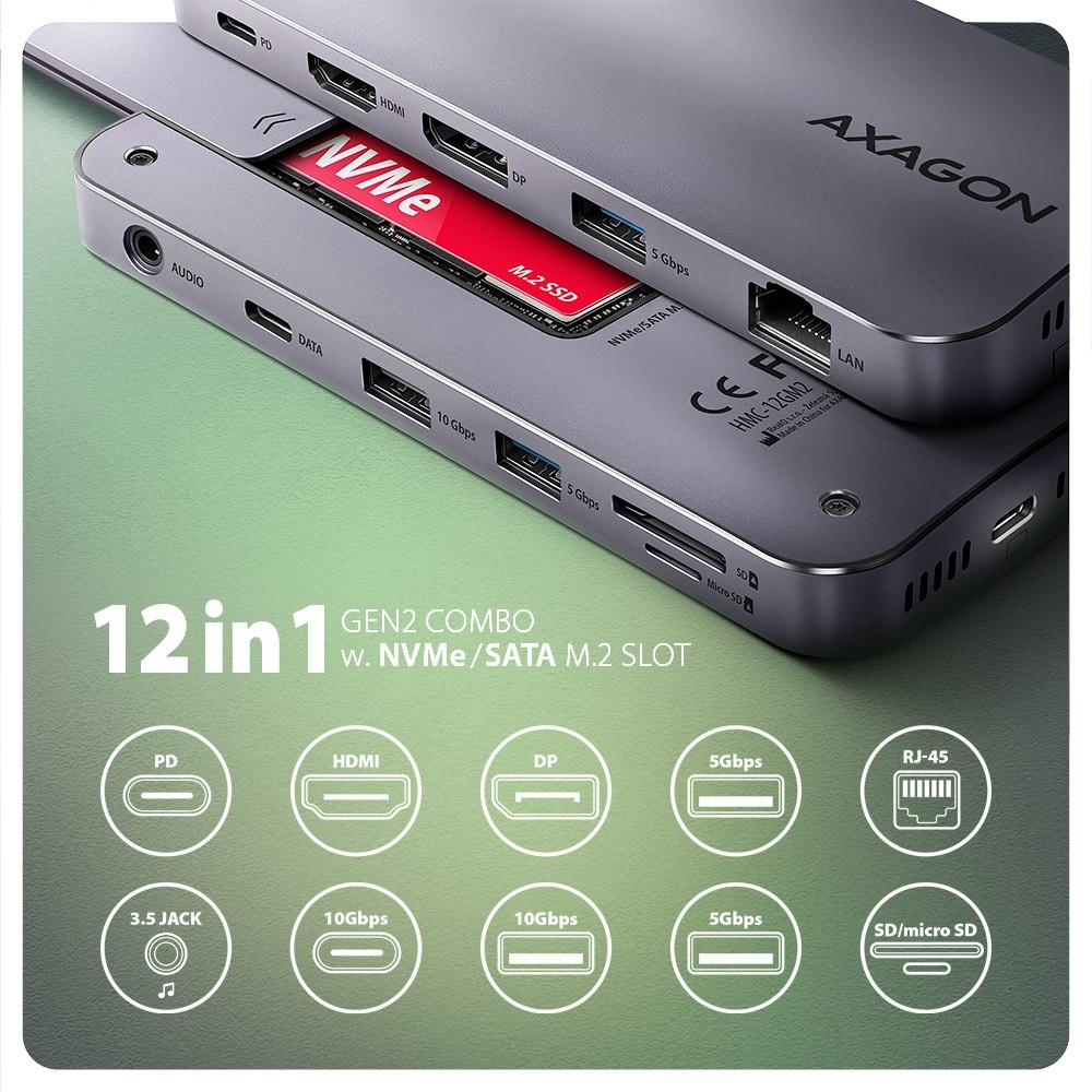 HMC-12GM2 USB hub 12in1 10Gbps HDMI DP LAN M.2