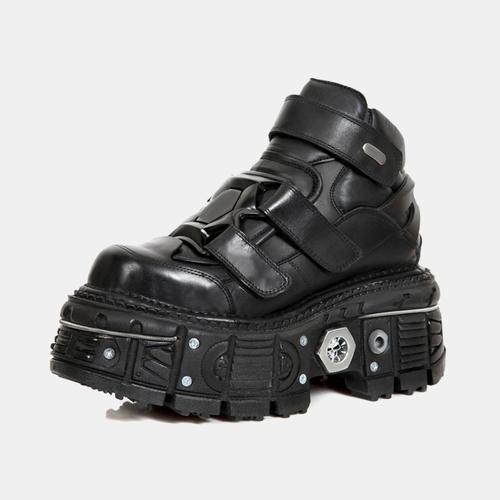 Fashion Women Dark Punk Chunky Shoes Platform Ankle Boots Gothic Style Lace Up Shoes Metal Motorcycle Boots Round Toe Chunky Boots