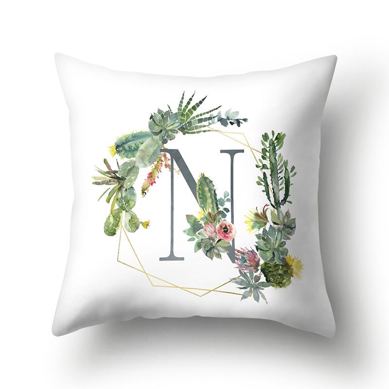 Polyester Pillowcase Home Green Succulent Pillowcase 26 English Letters Cushion Cover Car Cushion Cover