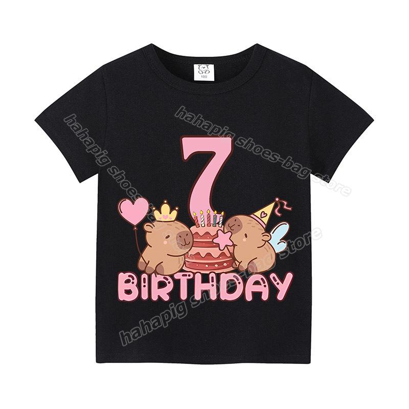 Capybara Girl Birthday Clothes Cute Toddler Kids Number T Shirt Cartoon Short Sleeve Baby Cotton T Shirt Summer Children  Tops