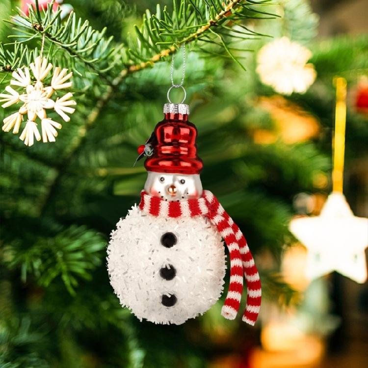 2 Pieces Glass Santa and Snowman Baubles Christmas Tree Hanging Ornament Seasonal Home Decoration for Window Door