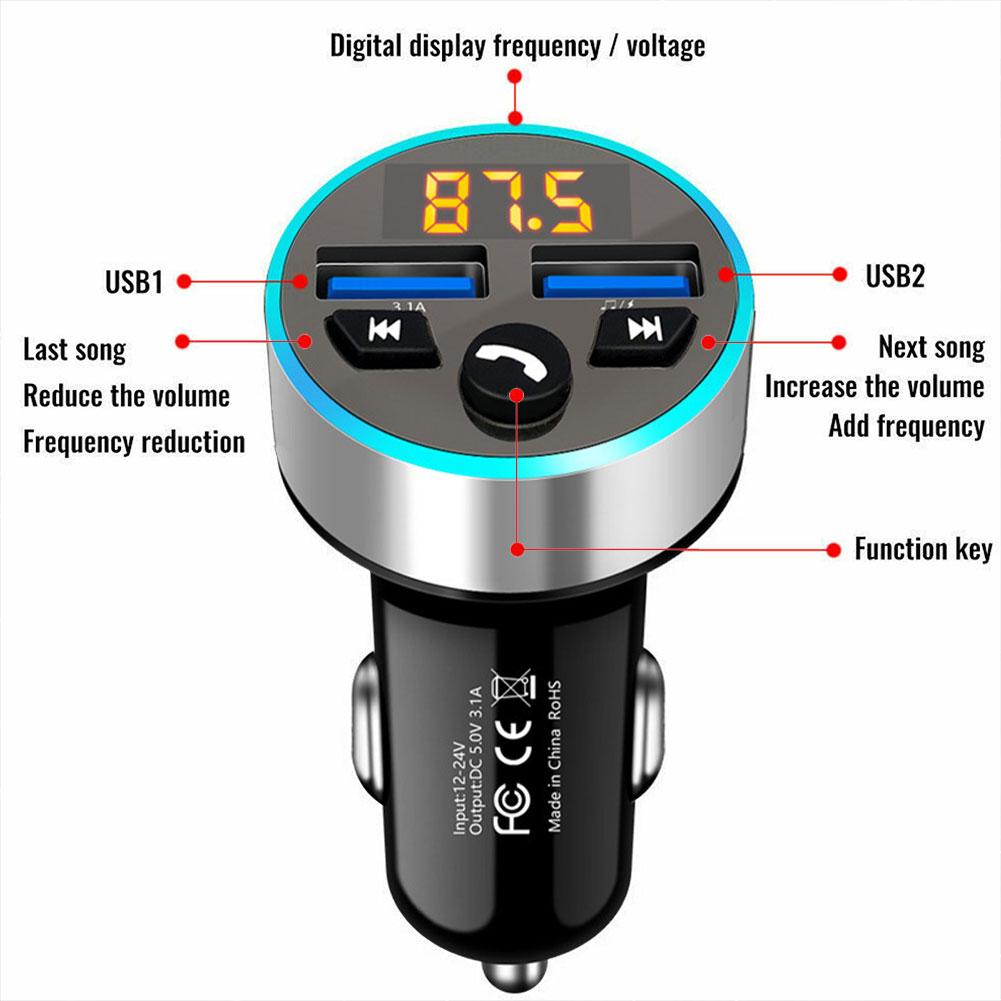 Car FM Transmitter Wireless Bluetooth 5.0 USB Auto Aux Radio Mp3 TF Card Player Music BT Hands-free Call Car