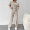 Casual Knitted Long Sleeved Set Women's Hooded Sweatshirt, Loose Pants Two-piece Set