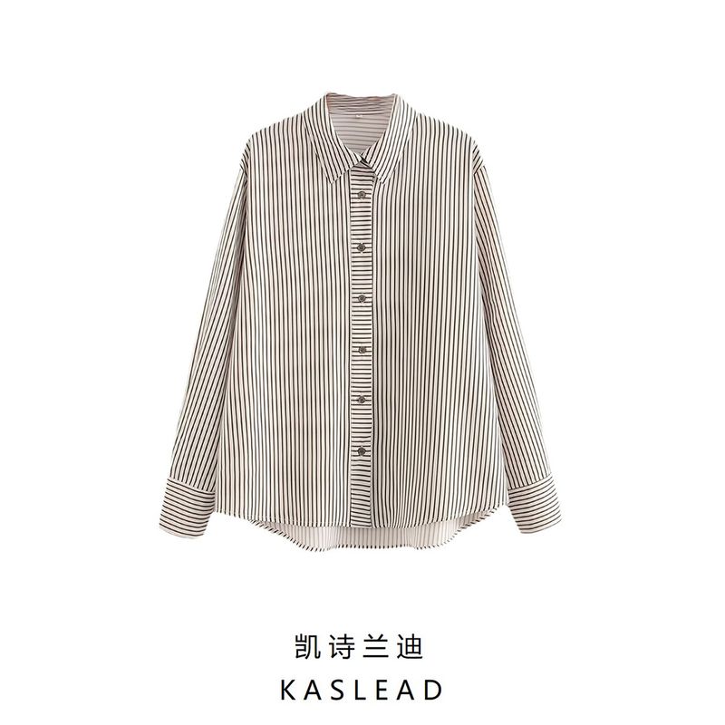 Kaslead New Arrival Women's Clothing Fashion Style Fashion Minimalist All-Matching Lapel Striped Printed Shirt