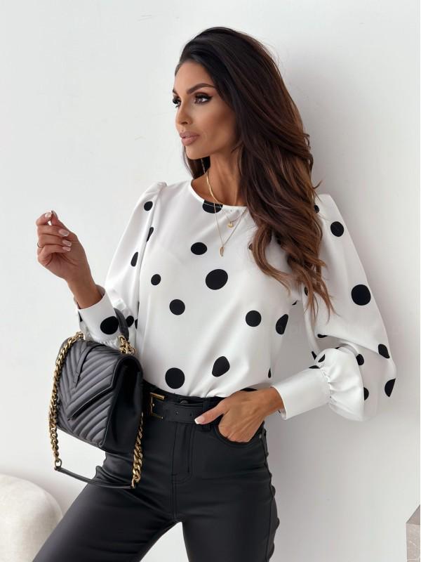 2026 New Women's Polka Dot Long Sleeve Round Neck Autumn Top - European & American Style