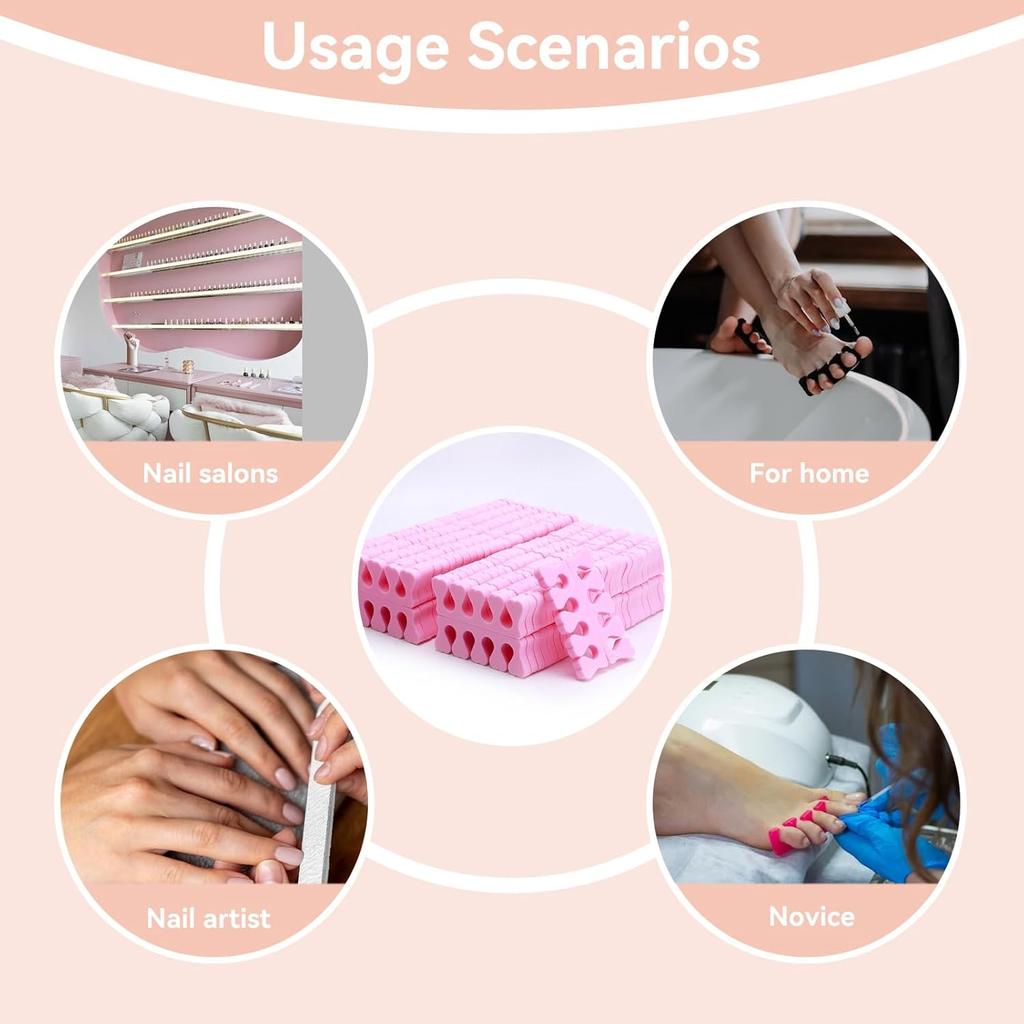 100PCS Sponge Toe Separator, Soft Toe Spreader Nail Art Finger Separator Divider Spacer Manicure Pedicure Tool for Nail Polish (Pink)
