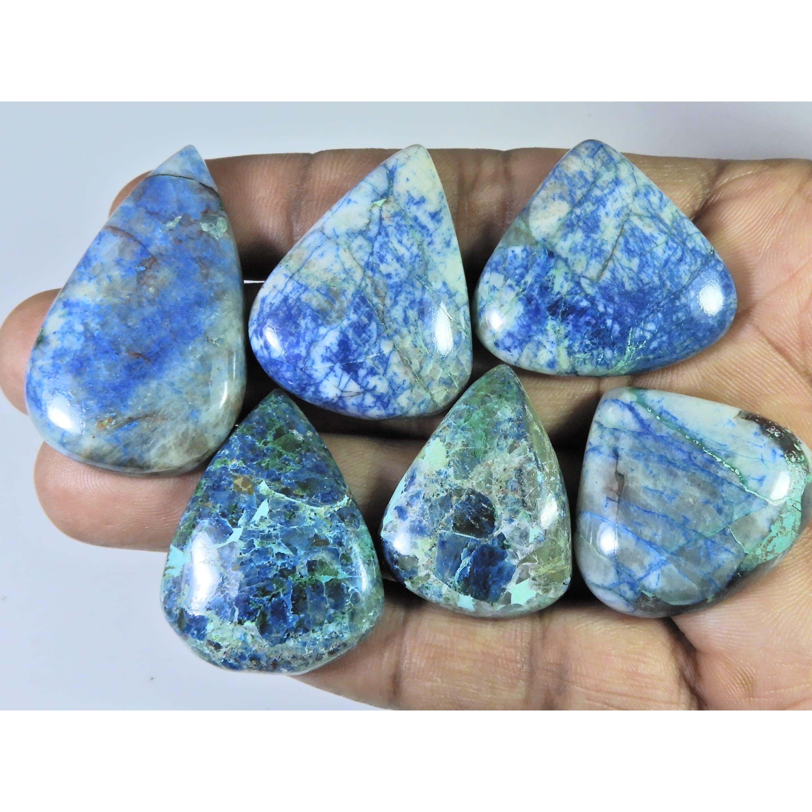 318Cts. Natural Shattuckite Pear Cabochon Loose Designer Gemstone 06Pcs Lot C-1527