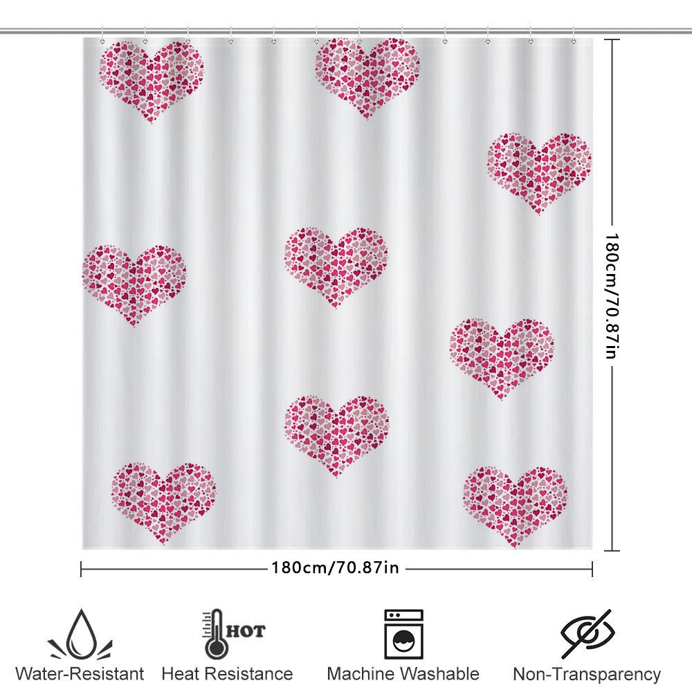Valentine'S Day Shower Curtain With Pink Hearts Pattern Waterproof Bathroom Decor For Women Girls Gift Ideas (White)