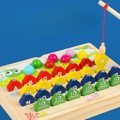Children's Wooden Fishing Toys Baby Early Education Educational Ability Clip Beads Cognition English Letters Color Classification Pairing