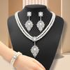 Elegant Floral Pearl Jewelry Set for Brides - Necklace, Earrings & Bracelet In Luxurious Style
