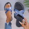 2025 Summer Flat Bottom Cross with One-word Drag Women's New Casual Outer Wear Large Size Foreign Trade Cool Slippers Tide