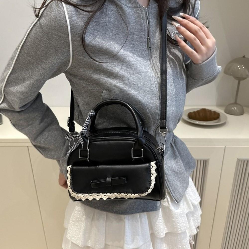 PU-Leder Crossbody Bowlingtasche Reißverschluss Schleife Umhängetasche Modische Boston Handtasche Arbeit