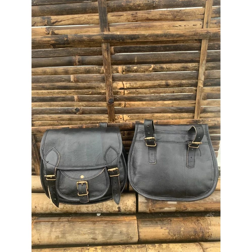 Goat Leather Motorcycle Saddle Bags Saddlebag Luggage Bag Combo Sets