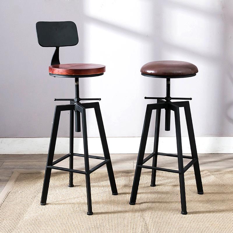 American Solid Wood & Iron Bar Stool, Coffee Shop Chair, Adjustable Counter & Bar Seating, Free Shipping