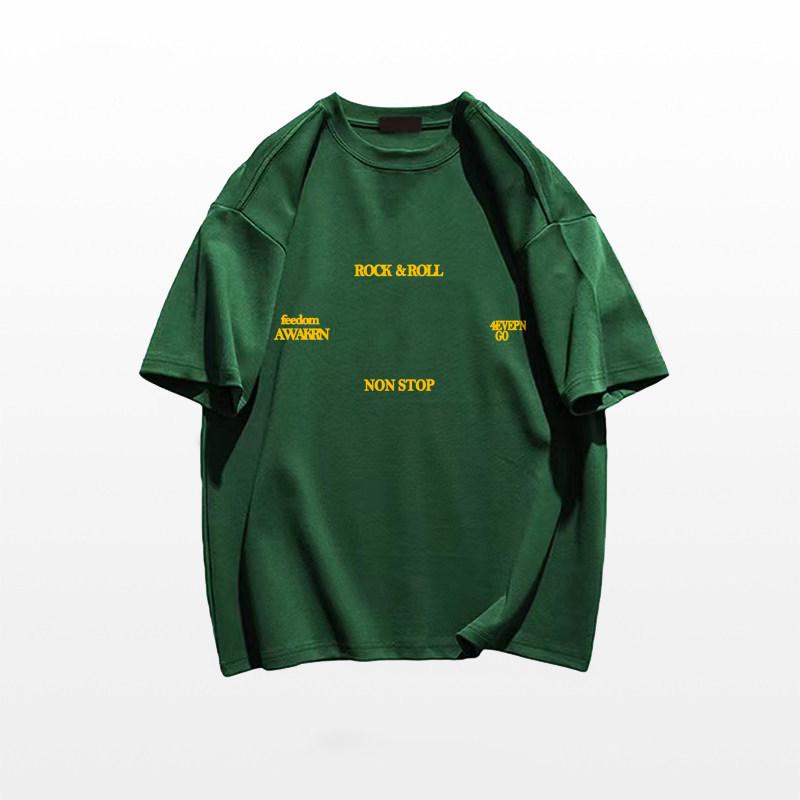 Unisex American Retro Trendy Letter T-shirt, Pure Cotton, Plus Size, Loose Fit, Hong Kong Style