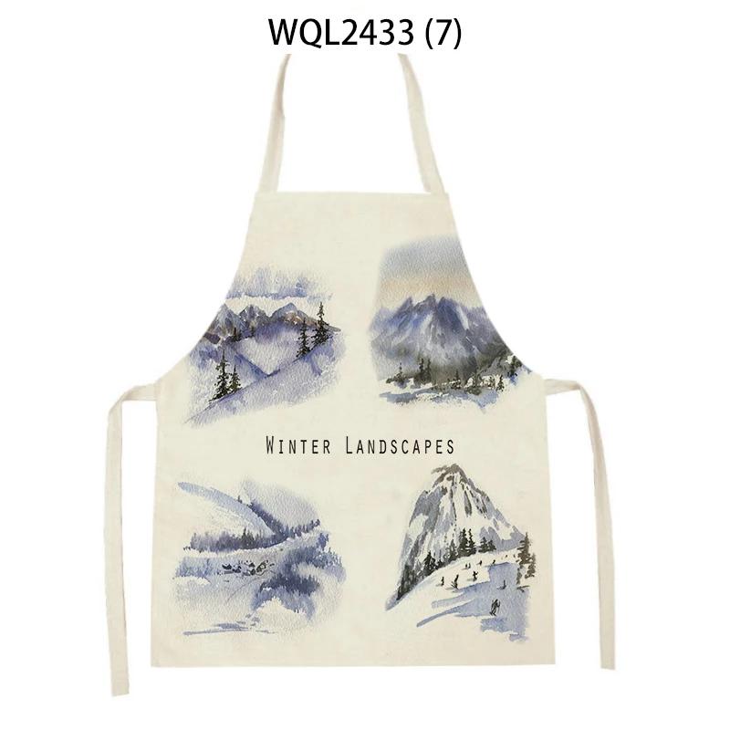 Forest Plants Leaves Pattern Cleaning Kitchen Aprons Men Women Home Cooking Accessories Apron Tree Print Linen Adult Kids Bibs
