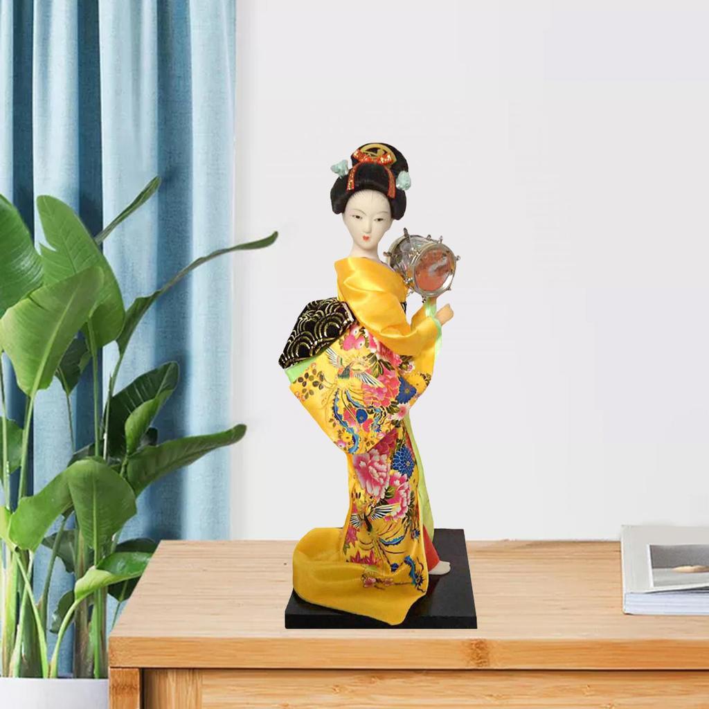 Japanese Geisha 9" Free Standing Oriental Ancient Kabuki Girl Statue Kimono Dolls Ornament for Shelf Table Home Office Decor