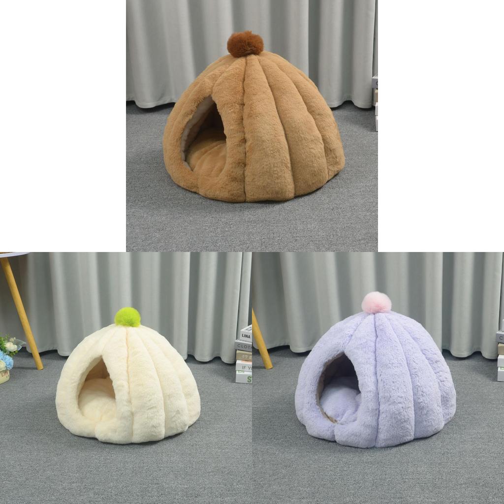 Cat Bed Winter Warm Thick Pumpkin Mongolian Enclosed Safe Sleep Cat House For Indoor Use