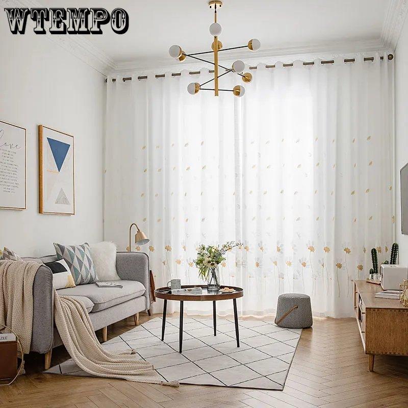 WTEMPO 2PCS Semi Shading Window Screen Living Room Bedroom Balcony Finished Curtains Cheap Sun Protection Thickened White Gauze Curtains
