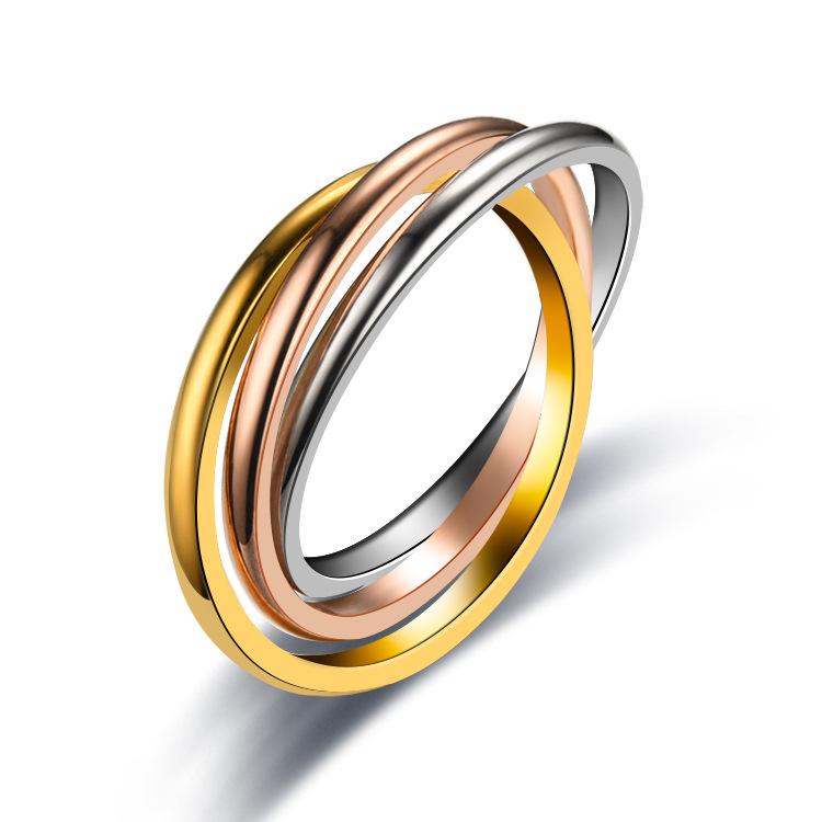 Three Worlds Titanium Steel Couple Ring for Women: Luxurious Modern Style with European and American Influence