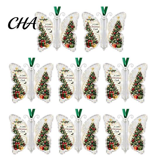 Hanging Holiday Decorations Butterfly Cash Gift Ornament, Christmas Money Holder Decor with Acrylic Ornaments Festive Print, Tree Pendant for Surprise