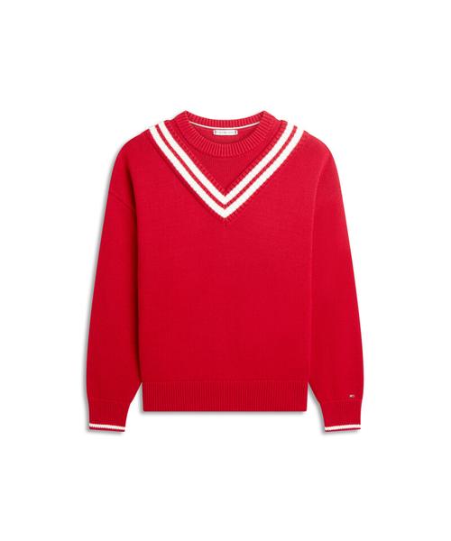 TOMMY HILFIGER Varsity Tipping V-Neck Sweater (T22G1Kto053Wt1Xld)