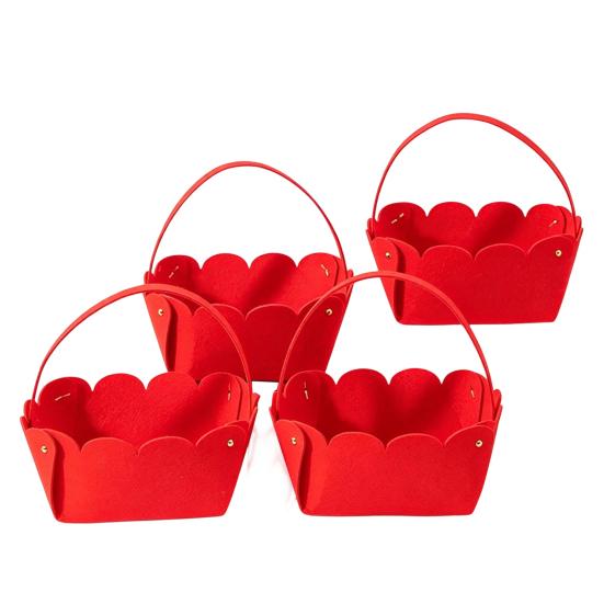 Housewarming Gift Holder 4 Pcs DIY Basket with Handle, Non-woven Fabric Red Basket, Decorative Snack Organizer Good Luck Handheld for Chinese