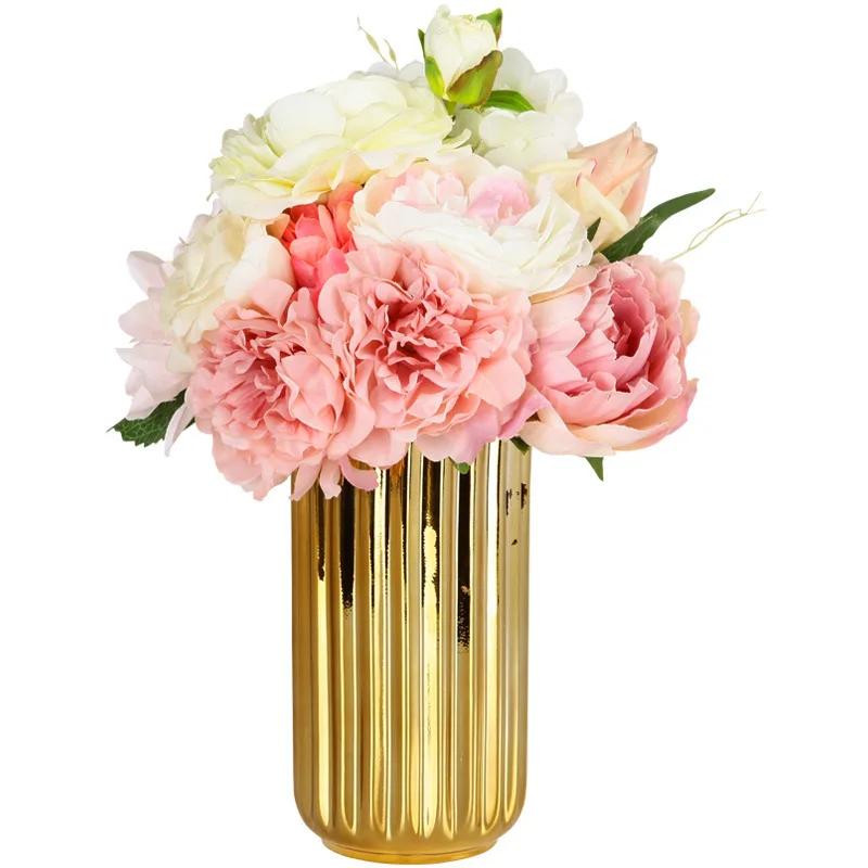 American Striped Golden Vase Flower Arrangement Plant Decoration Electroplating Hydroponic Flower Vase Wedding Home Decoration