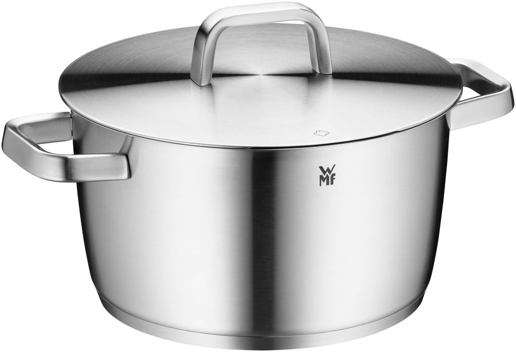 WMF Iconic Large Cooking with Metal Induction Cooking Large Cromargan Polished Stainless Uncoated Pot, 24cm, Lid, Pot, 5.6L, Pot, Steel,