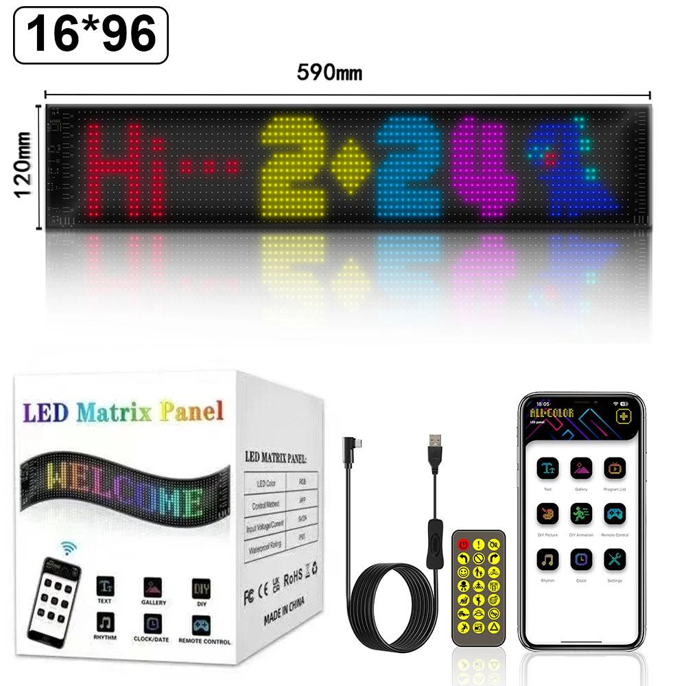 16x96Plus Programmable LED Scrolling Sign Full Color Display Board with Bluetooth APP Control Custom Text & GIF Patterns