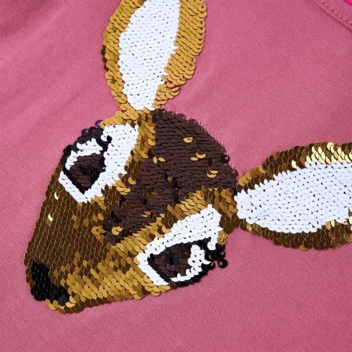 T-shirt enfants à manches longues cerf pailleté 2 couleurs et 5 dimensions disponibles