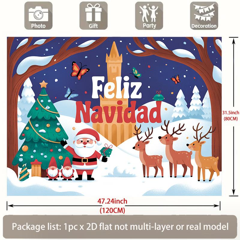 2D flat Spanish Happy New Year and Merry Christmas banner, wall decoration for home, party, photo background