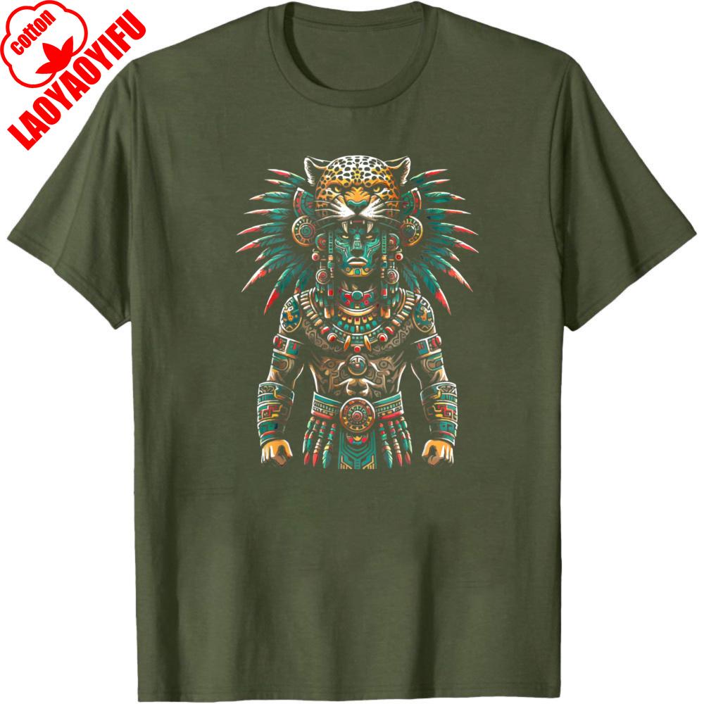 Aztec Jaguar Warrior Tribal Art Men TShirt Cotton Casual Unisex Wear Gift for Him Fashion Statement Shirt Oversized Tops