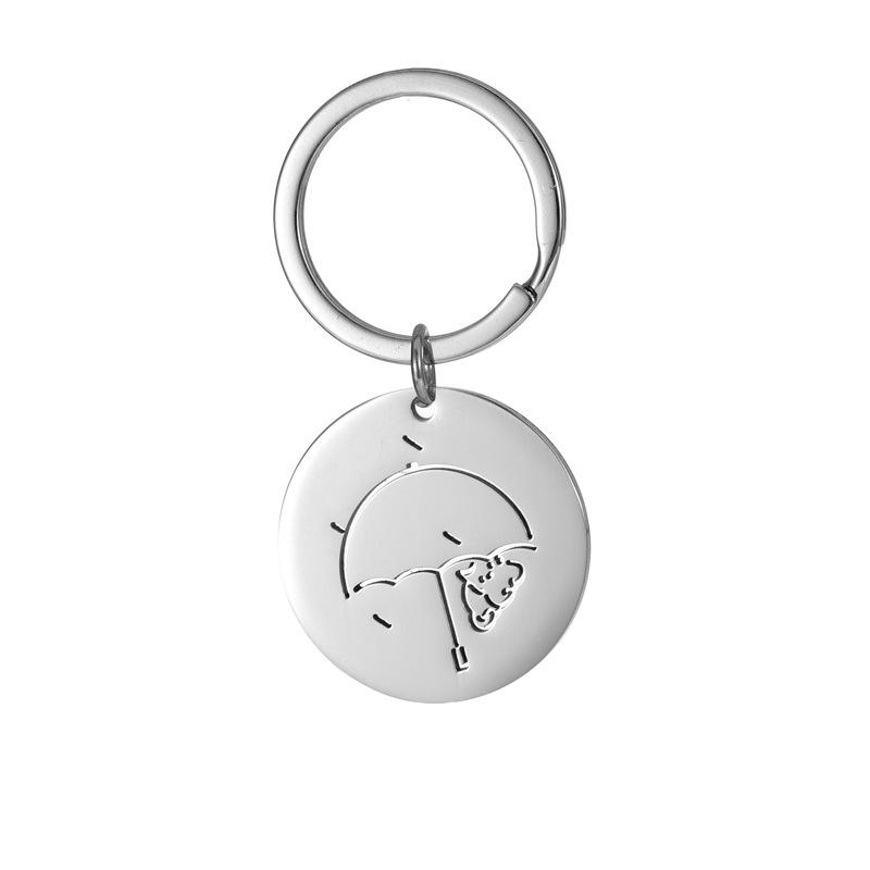 Cute Cat Round Stainless Steel Keychain 6 Optional Styles Fashion Bag Pendant Practical Gift for Best Friends