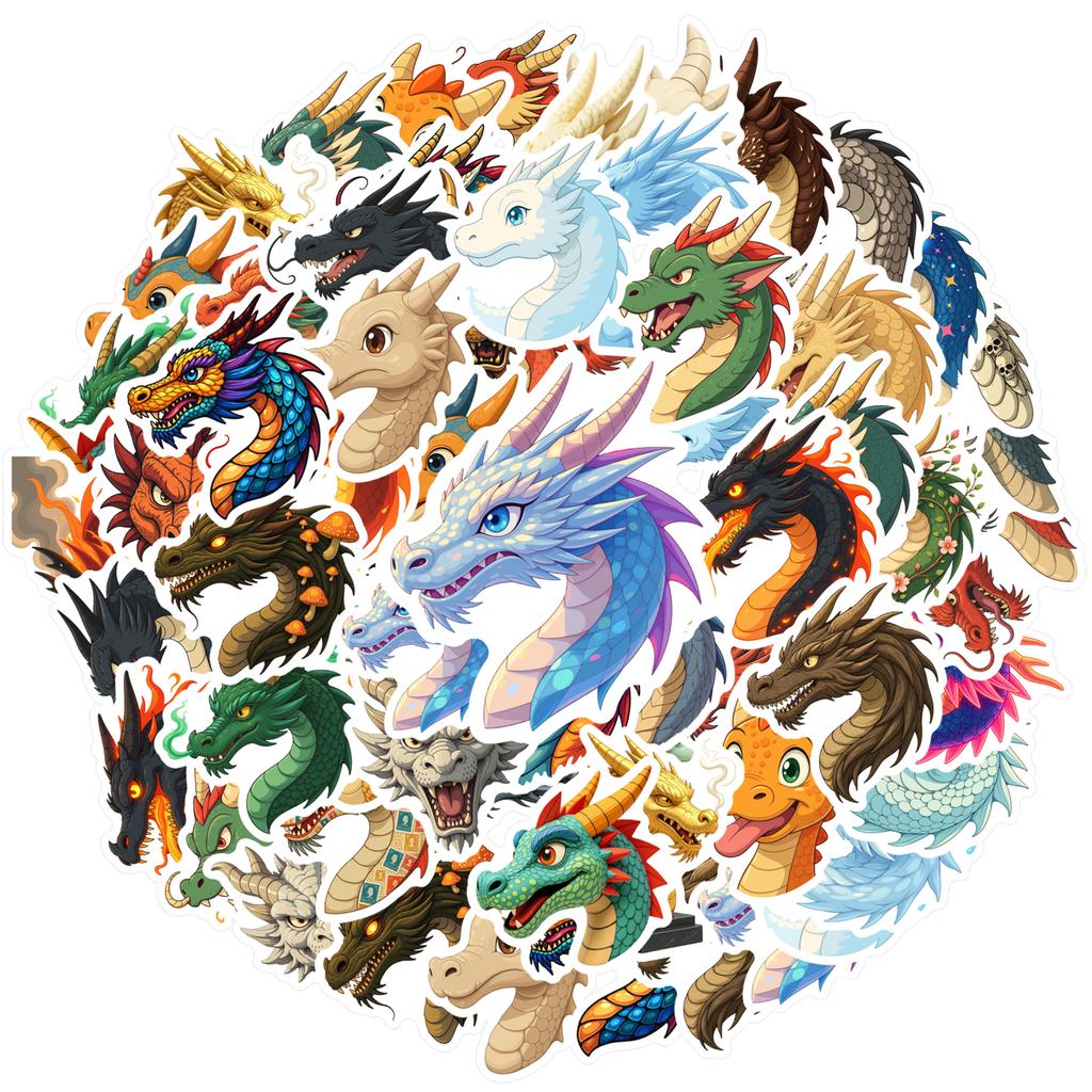 35pcs-100pcs Cartoon Mythical Beasts Stickers Fantasy Dragon Sticker Pack Animal Stickers For Laptop Luggage Scrapbook