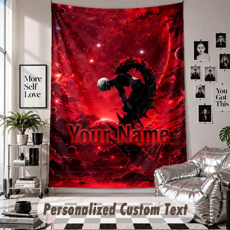 Wall Hanging Tapestry With Custom Name & Text, Tokyo Ghoul Decorative Tapestry For Bedroom