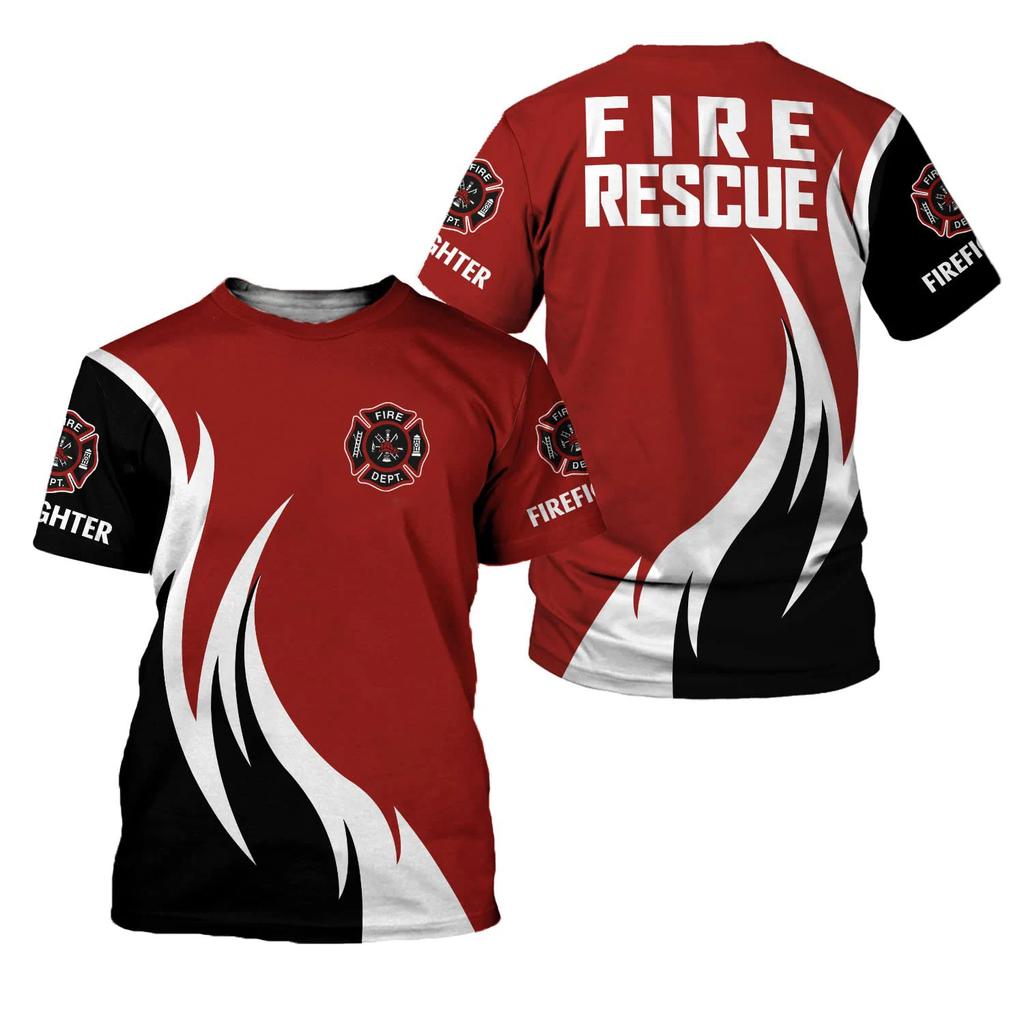 Summer Round Neck 3D Firefighter Print Top Fashionable Casual Short Sleeved Men's T-shirts