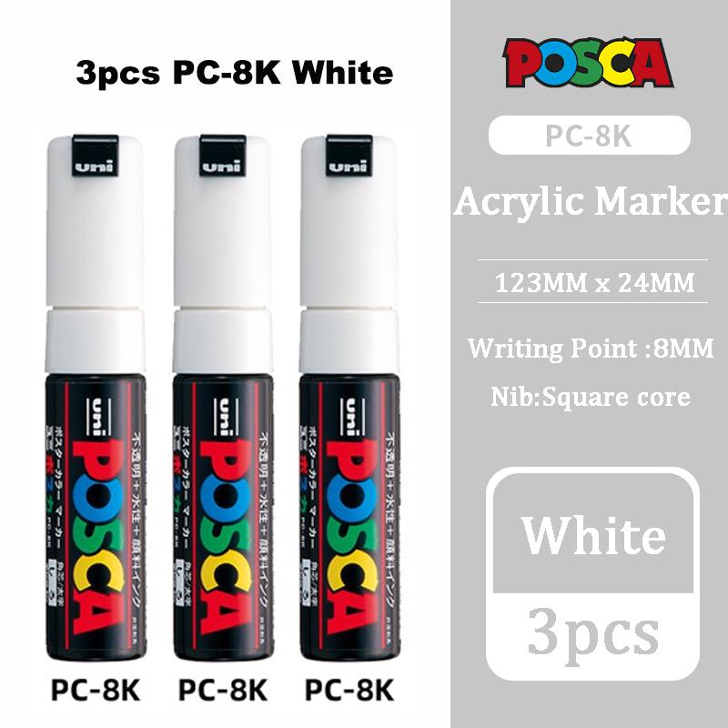 Posca Weißer Marker Pinsel, Permanent Wasserfest Ausbleichsicher Hochglänzend Markierstifte - Felsmalerei/Stofffarbe/Schuh Graffiti/Postergestaltung