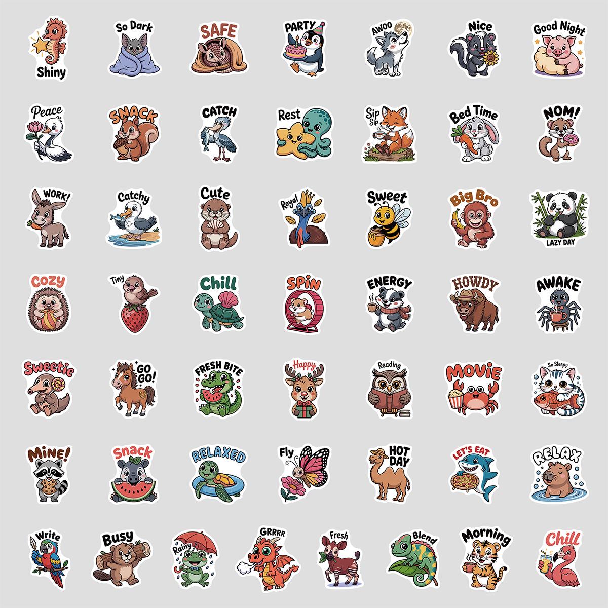 Cartoon Animal Waterproof Stickers for Water Bottles and Computers - 50/100 Sheets