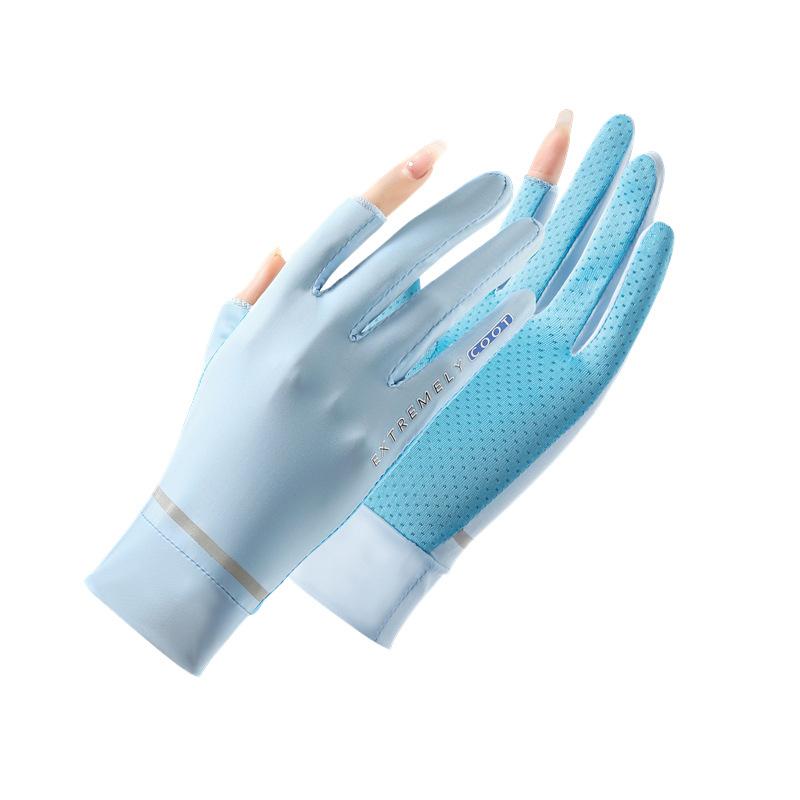 Spring and Summer Sun Protection Gloves Women's Two-finger UV Protection Thin Ice Silk Cool Outdoor Cycling Full Finger Touch Screen Gloves