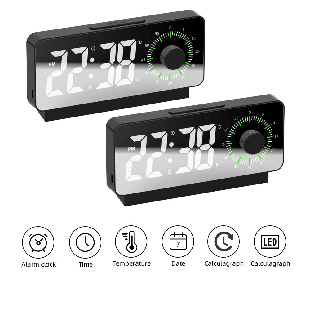 New LED Digital Alarm Clock Timer Function Temperature Electric Alarm Clocks USB Rechargeable Desktop Mirror Clock Bedroom